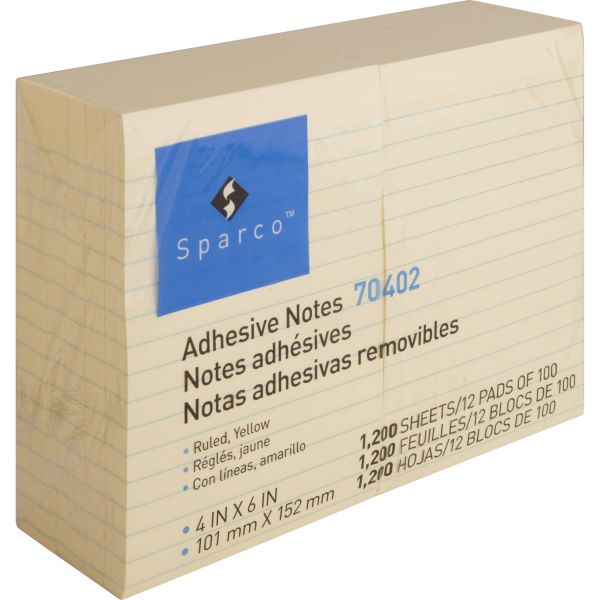 SPR70402 Sparco Ruled/Lined Adhesive Note Pads