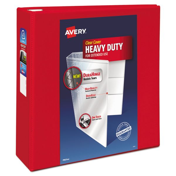 AVE79326 Avery Heavy-Duty 3-Ring View Binder w/Locking 1-Touch EZD Rings, 4" Capacity, Red