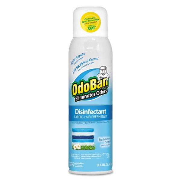 ODO91070114A12 OdoBan Disinfectant/Fabric & Air Freshener 360 Spray, Fresh Linen, 14 oz Can, 12/Ctn