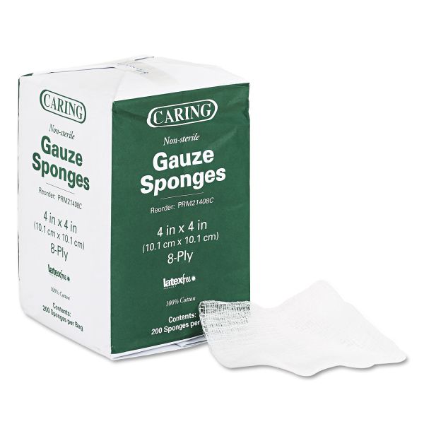 MIIPRM21408C Medline Caring Woven Gauze Sponges, 4 x 4, Non-sterile, 8-Ply, 200/Pack