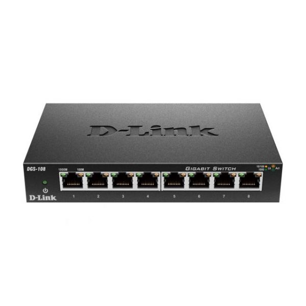 SYNX1090416 D-Link DGS-108 8 Port Gigabit Unmanaged Metal Desktop Switch