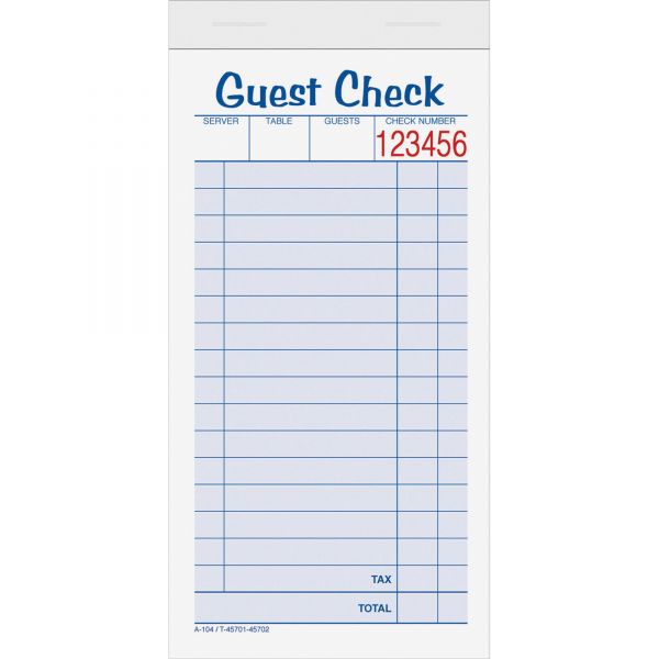 TOP45702 TOPS 2-part Carbonless Guest Check Books