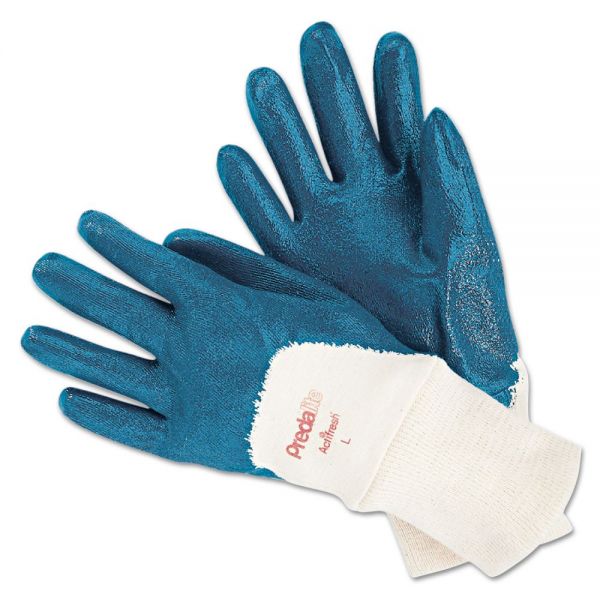 MPG9780L MCR Safety Predalite Nitrile Gloves, Cotton Lined, Blue/White, Large, 12 Pairs