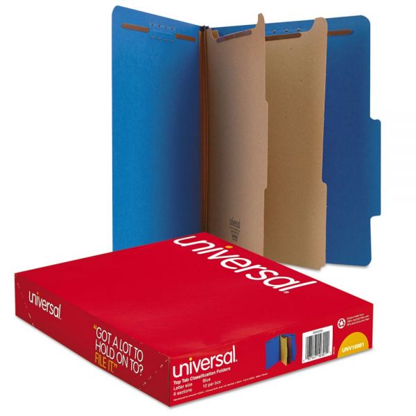 UNV10301 Universal Pressboard Classification Folders, Letter, Six-Section, Cobalt Blue, 10/Box