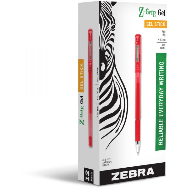 ZEB42530 Zebra Z-Grip Gel Stick Pen, Red Ink, Medium, Dozen