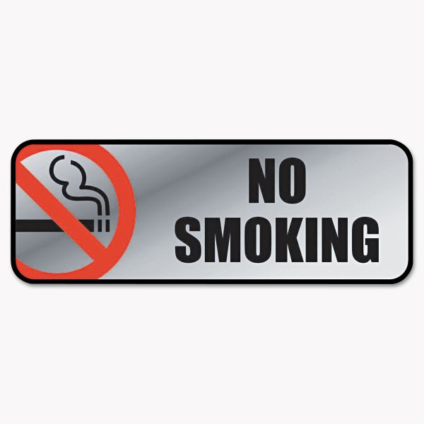 COS098207 COSCO Brush Metal Office Sign, No Smoking, 9 x 3, Silver/Red