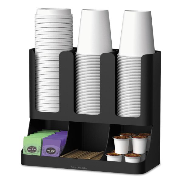 EMSUPRIGHT6BLK Mind Reader Flume Six-Section Upright Coffee Condiment/Cup Organizer, Black, 11.5 x 6.5 x 15