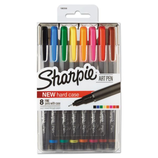 SAN1982056 Sharpie Art Pen with Hard Case, Fine Pt, 8/Set