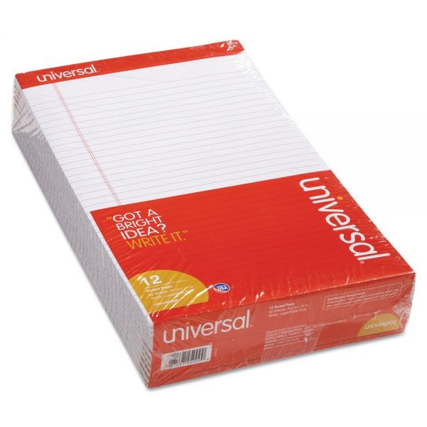 UNV45000 Universal Perforated Edge Writing Pad, Wide/Margin Rule, Legal, White, 50 Sheet, Dozen