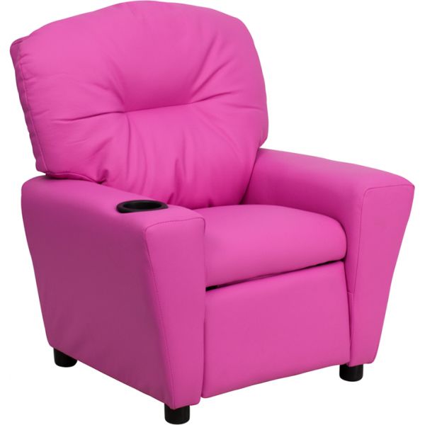 FHFBT7950KIDHOTPINKGG Flash Furniture Contemporary Hot Pink Vinyl Kids Recliner with Cup Holder