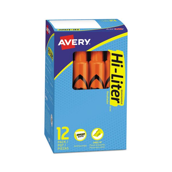 AVE24050 Avery HI-LITER Desk-Style Highlighter, Chisel Tip, Fluorescent Orange Ink, Dozen