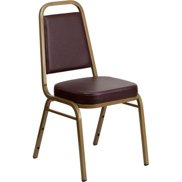 FHFFDBHF1ALLGOLDBNGG Flash Furniture HERCULES Series Trapezoidal Back Stacking Banquet Chair with Brown Vinyl and 2.5'' Thick Seat - Gold Frame