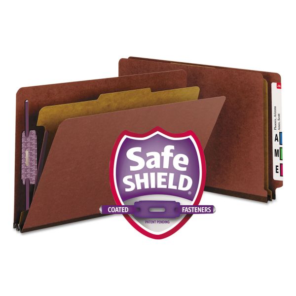 SMD29855 Smead Pressboard End Tab Classification Folder, Legal, Four-Section, Red, 10/Box