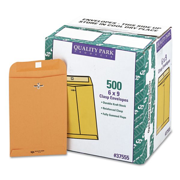 QUA37555 Quality Park Clasp Envelope, #55, 6 x 9, 28lb, Brown Kraft, 500/Carton