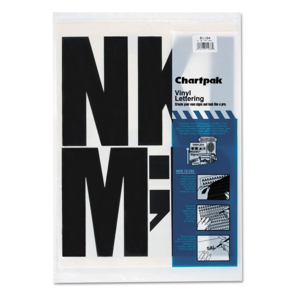 CHA01184 Chartpak Press-On Vinyl Uppercase Letters, Self Adhesive, Black, 6"h, 38/Pack