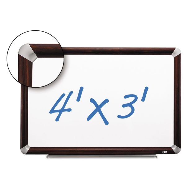 MMMP4836FMY 3M Porcelain Dry Erase Board, 48 x 36, Mahogany Finish Frame