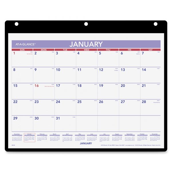 AAGSK800 AT-A-GLANCE Monthly Desk/Wall Calendar, 11 x 8 1/4, White, 2019
