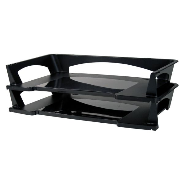 Stacking Desk Trays, 2 3/4"H x 18"W x 8"D, Black, Pack Of 2