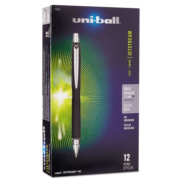 SAN73832 uni-ball Jetstream RT Roller Ball Retractable Waterproof Pen, Black Ink, Bold