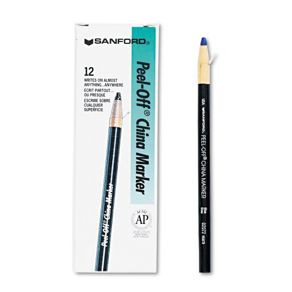 SAN2072 Sharpie Peel-Off China Markers, Blue, Dozen