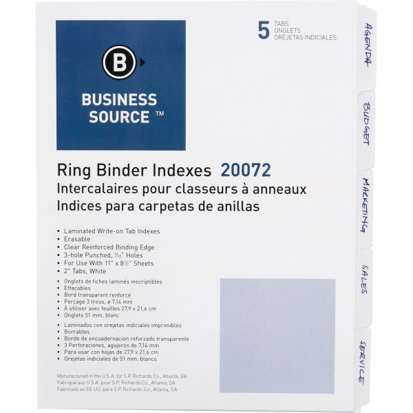 BSN20072 Business Source Plain Tab Index Dividers