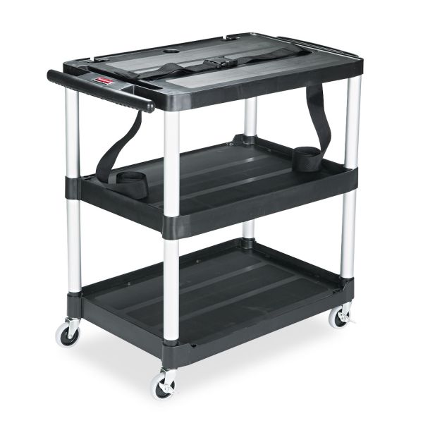 RCP9T28 Rubbermaid Commercial MediaMaster Three-Shelf AV Cart, 18-5/8w x 32-1/2d x 32-1/8h, Black