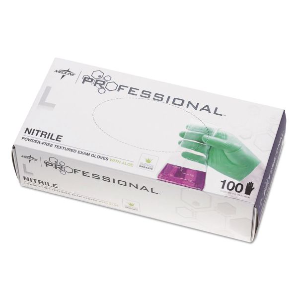 MIIPRO31763 Medline Professional Nitrile Exam Gloves with Aloe, Large, Green, 100/Box