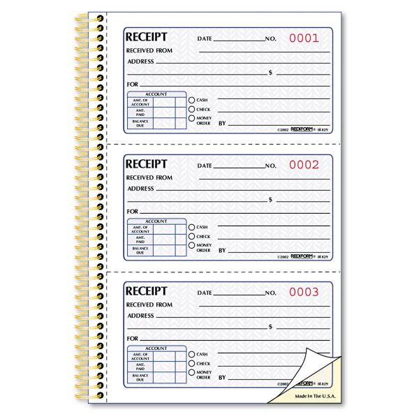 RED8L829 Rediform Money Receipt Book, 5 x 2 3/4, Two-Part Carbonless, 225 Sets/Book