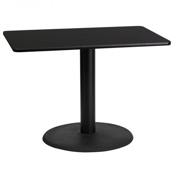 FHFXUBLKTB2442TR24GG Flash Furniture 24'' x 42'' Rectangular Black Laminate Table Top with 24'' Round Table Height Base