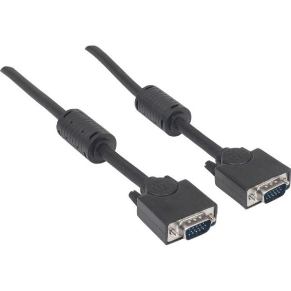 SYNX3744485 Manhattan SVGA HD15 Male to HD15 Male Monitor Cable with Ferrite Cores, 10', Black