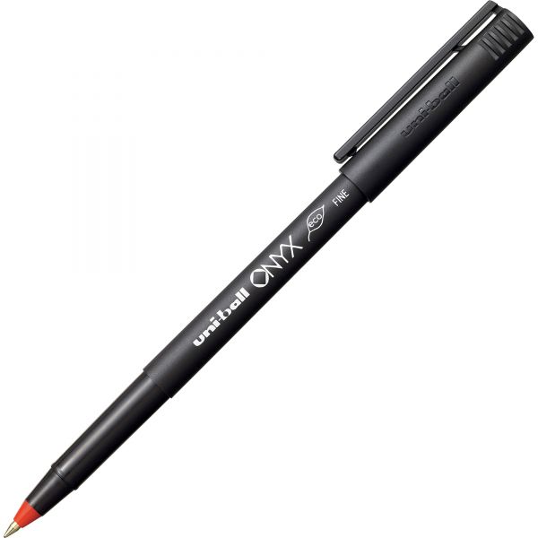 SAN60144 uni-ball Onyx Roller Ball Stick Dye-Based Pen, Red Ink, Fine, Dozen