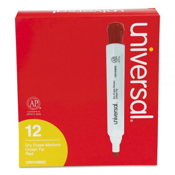 UNV43652 Dry Erase Marker, Chisel Tip, Red, Dozen