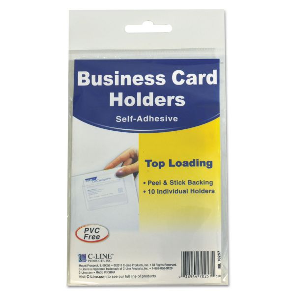 CLI70257 C-Line Self-Adhesive Business Card Holders, Top Load, 3 1/2 x 2, Clear, 10/Pack