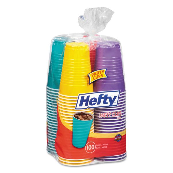 RFPC21637 Hefty Easy Grip Disposable Plastic Party Cups, 16 oz, Assorted, 100/Pack