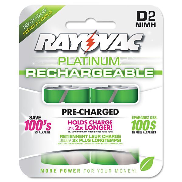 RAYPL7132GEND Rayovac Recharge Plus NiMH Batteries, D, 2/Pack