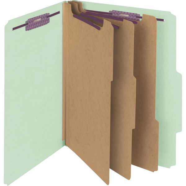 SMD14091 Smead Pressboard Classification Folders, Letter, Eight-Section, Gray/Green, 10/Box