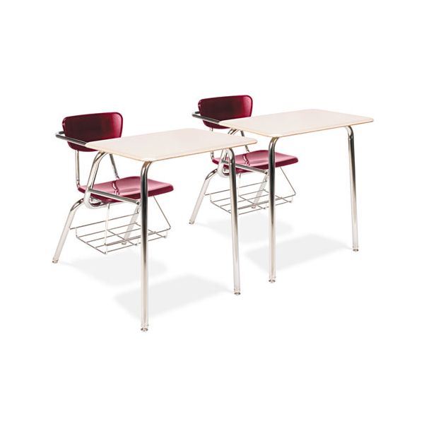 VIR3400BR5096 Virco 3400 Series Chair Desk, 22-3/4w x 35-3/4d x 29-1/4h, Sandstone/Wine, 2/Carton