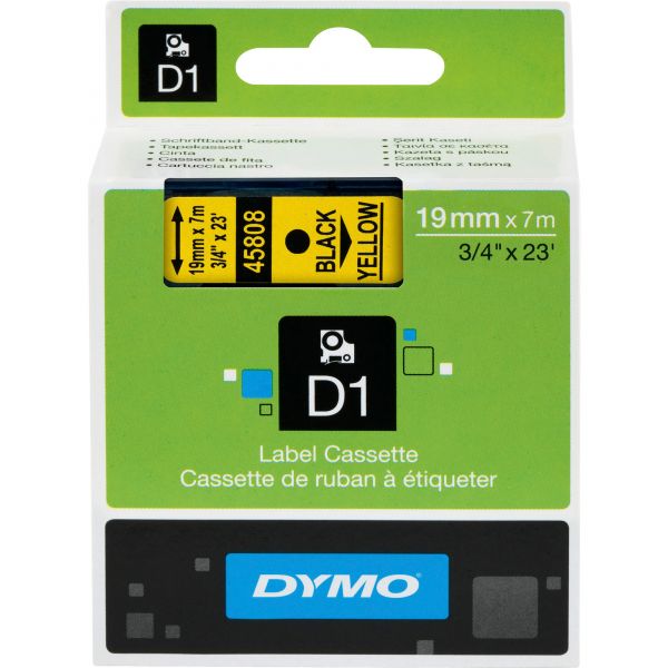 DYM45808 DYMO D1 High-Performance Polyester Removable Label Tape, 3/4 x 23 ft, Black on Yellow