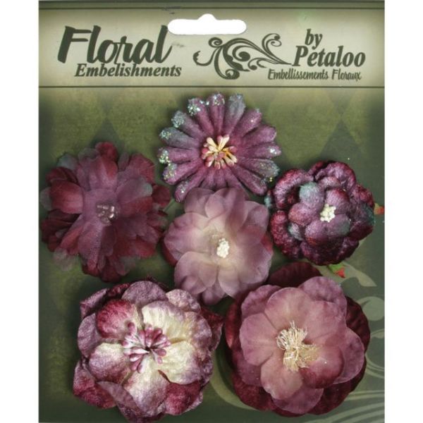 NOTM488472 Floral Embellishments Mixed Blooms 1.5" To 2.25" 6/Pkg