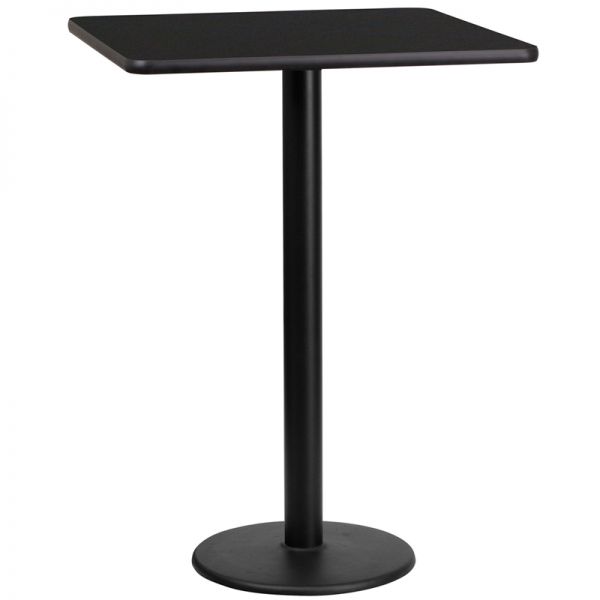 FHFXUBLKTB2424TR18BGG Flash Furniture 24'' Square Black Laminate Table Top with 18'' Round Bar Height Table Base