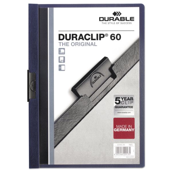 DBL221428 Durable Vinyl DuraClip Report Cover w/Clip, Letter, Holds 60 Pages, Clear/Navy