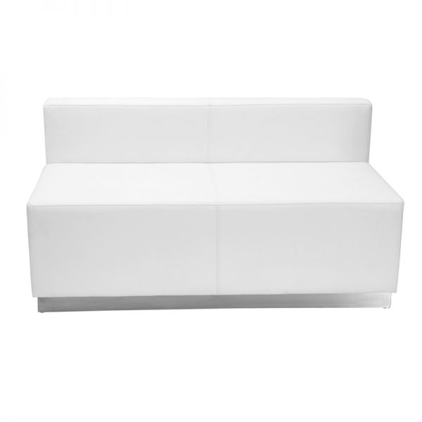 FHFZB803LSWHGG Flash Furniture HERCULES Alon Series Melrose White Leather Loveseat with Brushed Stainless Steel Base