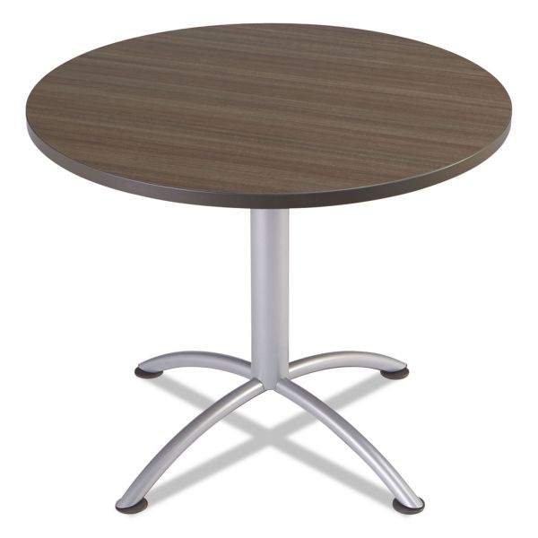 ICE69717 Iceberg iLand Table, Contour, Round Seated Style, 36" dia. x 29", Natural Teak/Silver