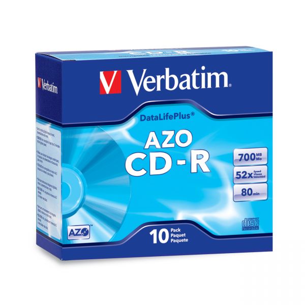 VER94935 Verbatim CD-R Discs, 700MB/80min, 52x, w/Slim Jewel Cases, Silver, 10/Pack