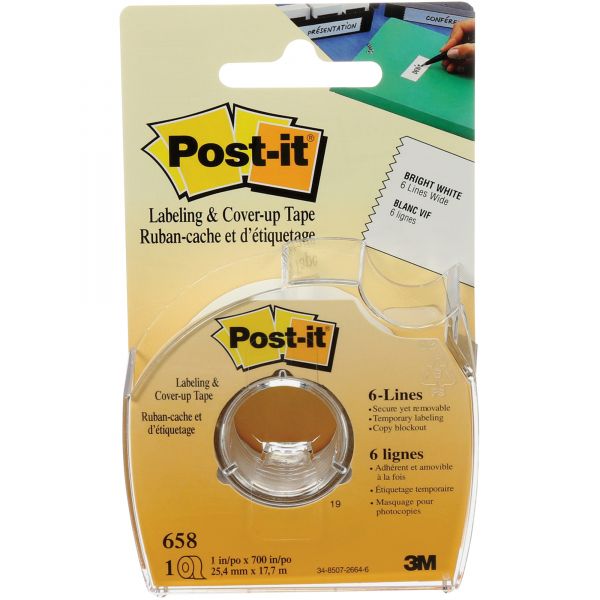 MMM658 Post-it Labeling & Cover-Up Tape, Non-Refillable, 1" x 700" Roll