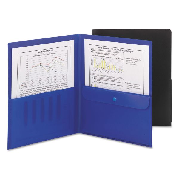 SMD87700 Smead Poly Two-Pocket Folder w/Security Pocket, 11 x 8 1/2, Black, 5/Pack