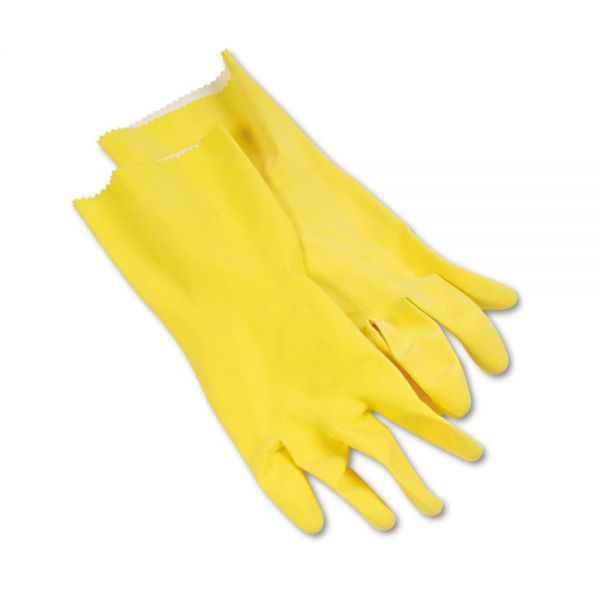 BWK242L Boardwalk Flock-Lined Latex Cleaning Gloves, Large, Yellow, 12 Pairs