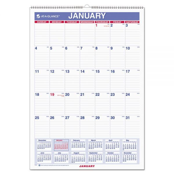 AAGPM228 AT-A-GLANCE Monthly Wall Calendar with Ruled Daily Blocks, 12 x 17, White, 2018