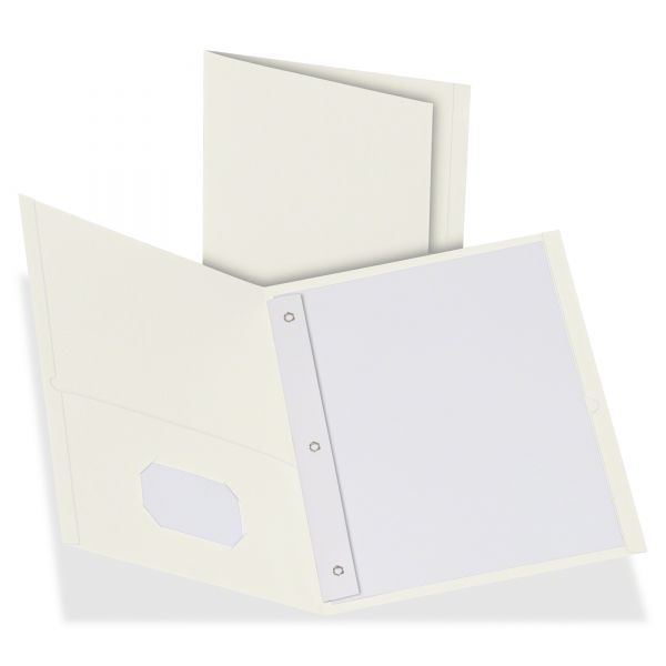 OXF57704 Oxford Twin-Pocket Folders with 3 Fasteners, Letter, 1/2" Capacity, White, 25/Box