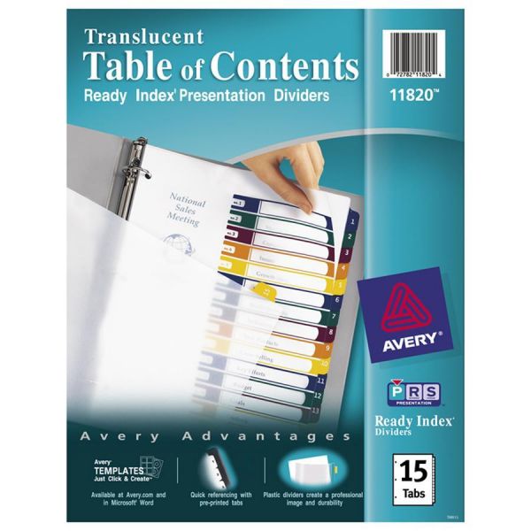 AVE11820 Avery Ready Index Customizable Table of Contents Plastic Dividers, 15-Tab, Letter